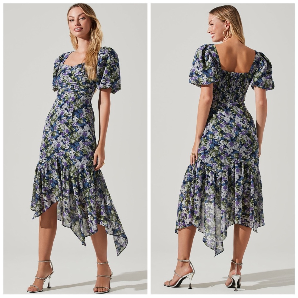 •ASTR• Floral Short Sleeve Asymmetrical Hem Midi Dress